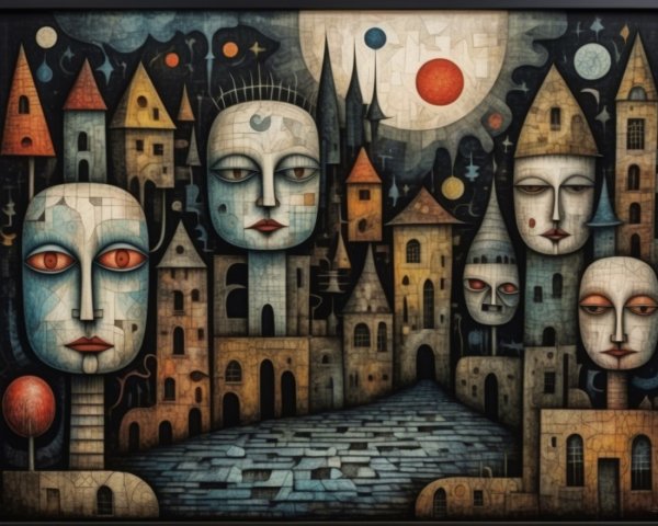 Surreal Dreamlike Landscape with Abstract Figures