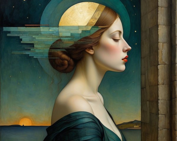Side Profile of Woman with Elegant Bun at Twilight