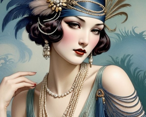 1920s Fashion Illustration of a Woman in Elegant Attire