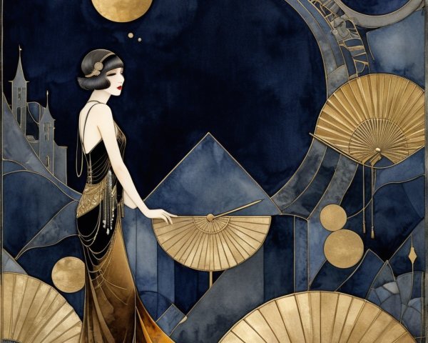 Art Deco Glamour with Vintage Gown and Mystical Elements