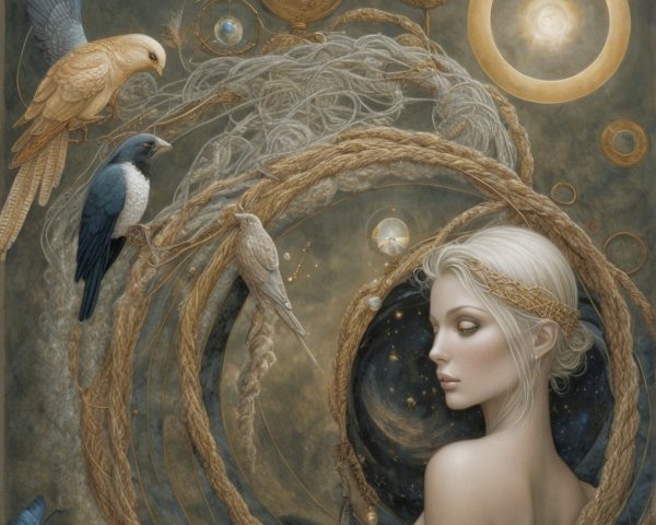 Ethereal Female Figure in Cosmic Dreamscape Setting