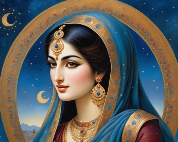 Traditional Attire and Jewelry with Blue Veil