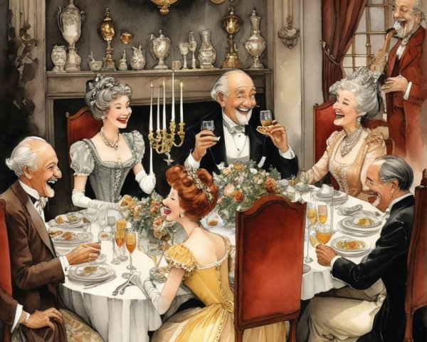 Lavish Dinner Party with Elegant Guests and Decor