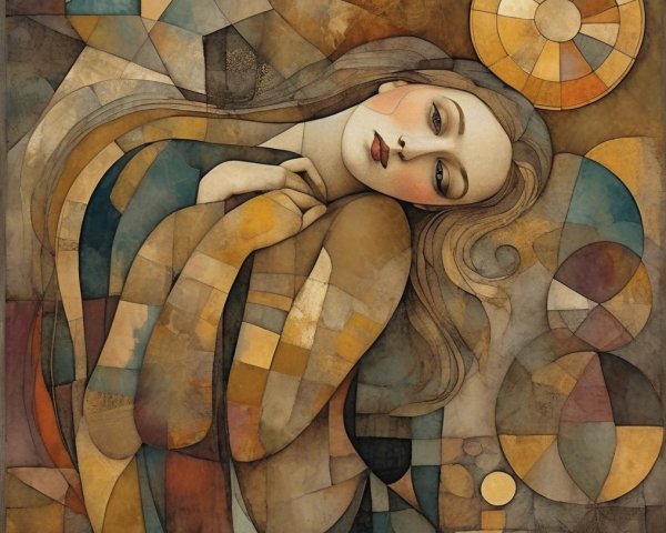 Stylized Woman with Flowing Hair in Warm Tones