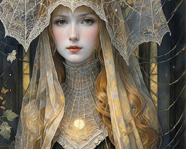 Ethereal Figure in Dimly Lit Mystical Setting