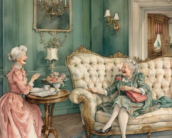 Elegant Older Women in Vintage Parlor Setting