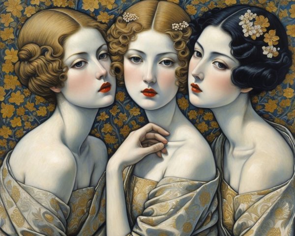 Elegant Women with Distinct Hairstyles and Red Lips