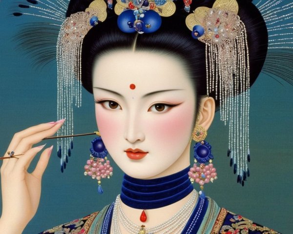 Illustration of a woman with traditional Asian adornments