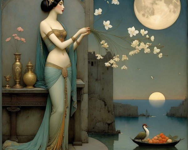 Serene Figure by Tranquil Waterside at Twilight