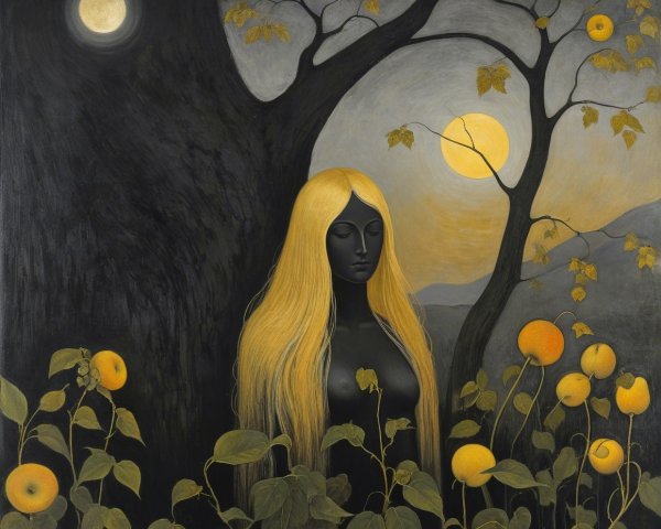 Surreal Landscape with Figure and Luminous Moons