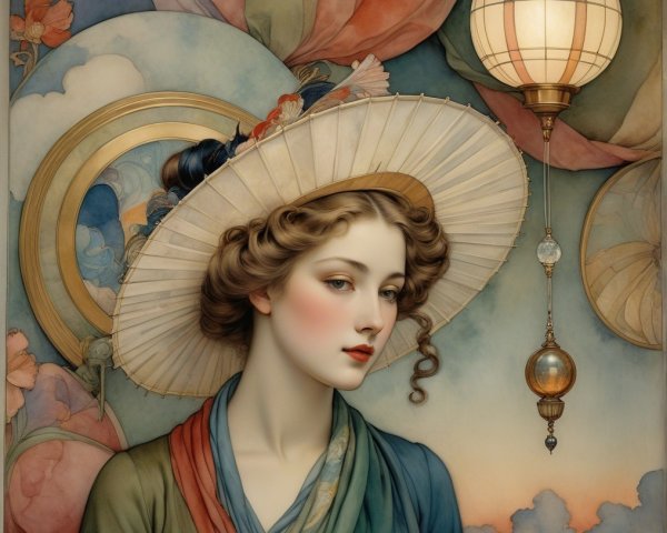 Elegant Woman in Pastel Colors with Art Nouveau Style