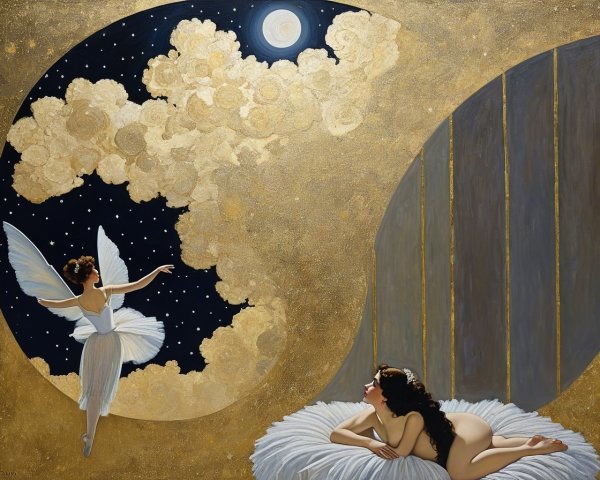 Celestial Night Sky with Fairy and Serene Figure