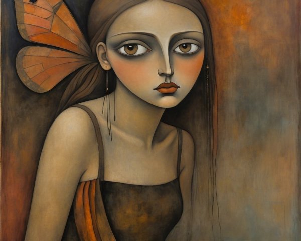 Portrait of a Young Girl with Butterfly and Warm Tones