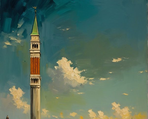 Vibrant Venice Scene with St. Mark's Basilica Tower