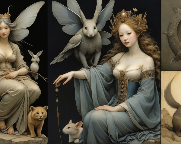 Fantastical Scene with Ethereal Beings and Animals