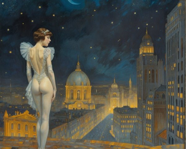 Silhouetted Figure Against Starry Night Over Cityscape