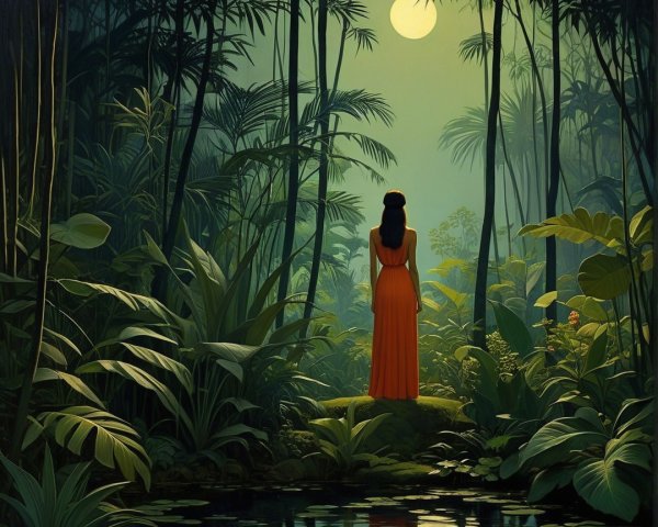 Woman in Orange Dress by Serene Jungle Water