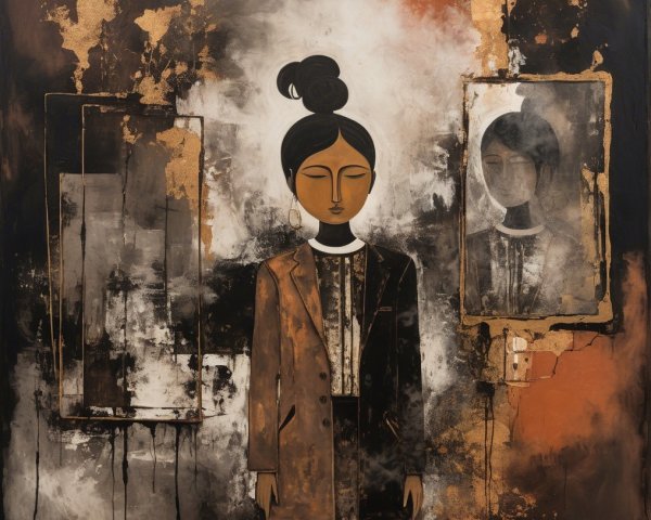 Stylized Female Figure in Abstract Textured Setting