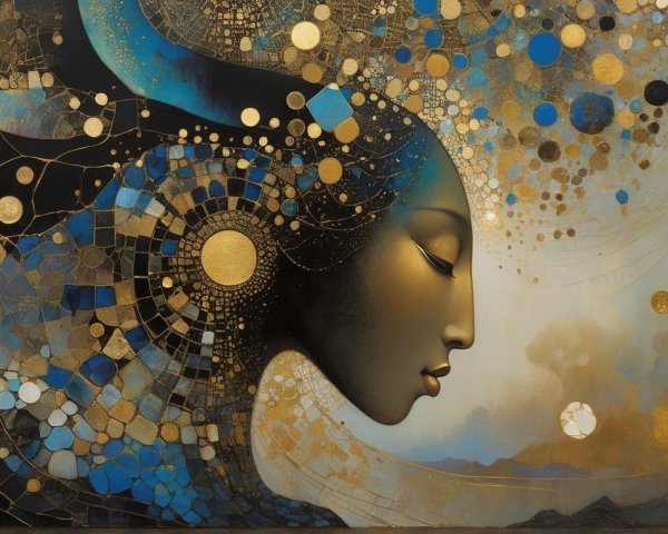Abstract Profile of a Woman with Vibrant Patterns