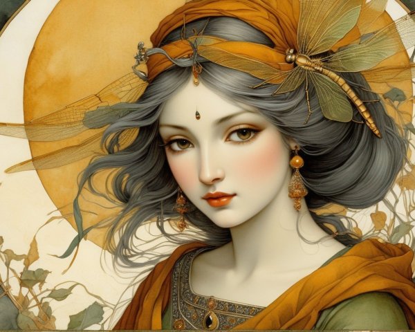 Illustration of a woman with gray hair and accessories