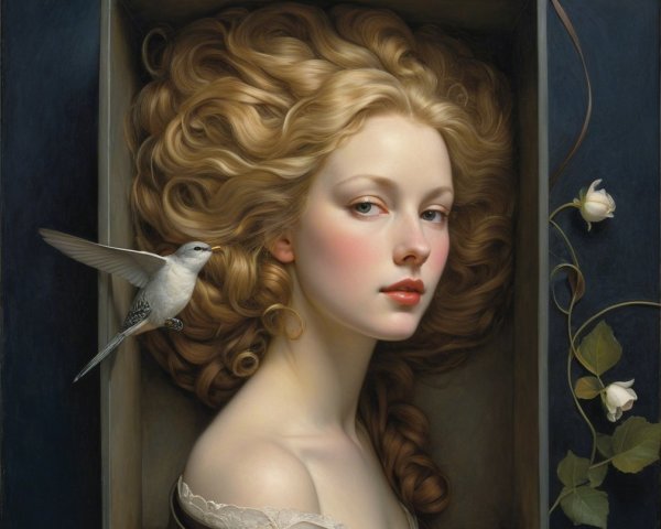 Portrait of a woman with golden hair and roses