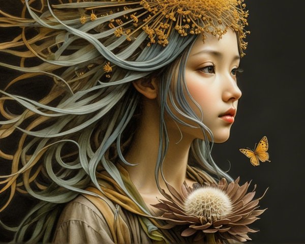 Serene Portrait of Woman with Multicolored Hair