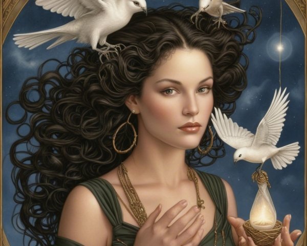 Woman with Dark Hair and Glowing Teardrop Lamp