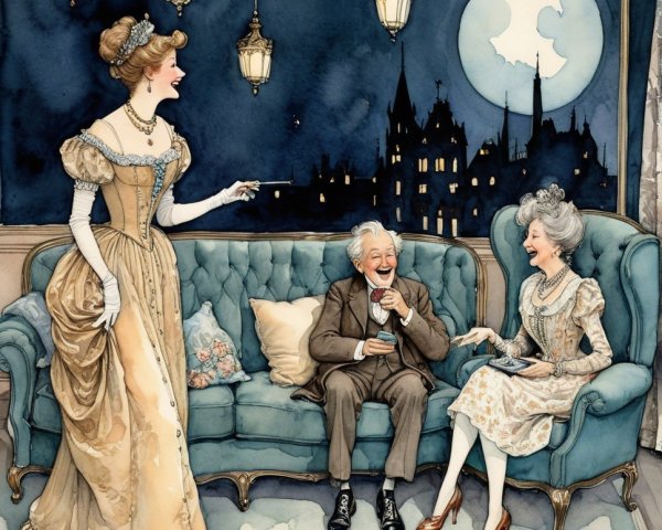 Whimsical Vintage Scene with Elegant Characters