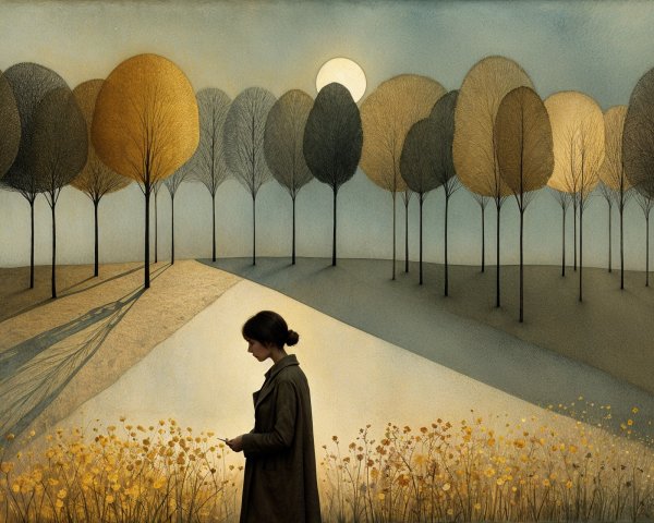 Serene Landscape with Young Woman in Golden Field