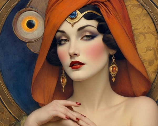 Elegant Portrait of a Woman with Turban and Jewelry