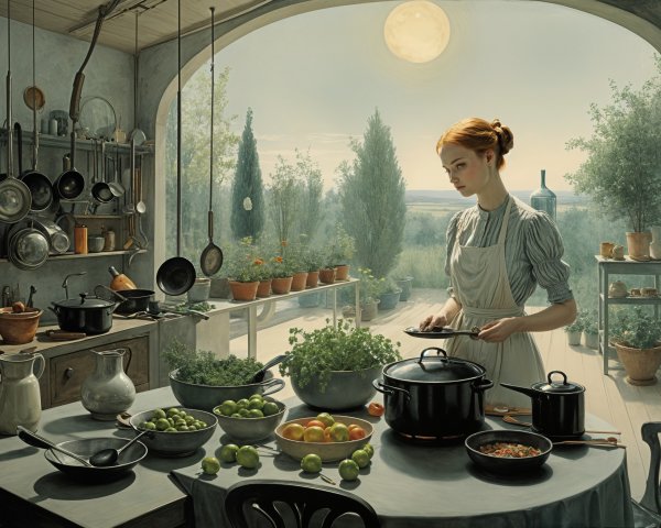 Young Woman Prepares Ingredients in Sunlit Kitchen