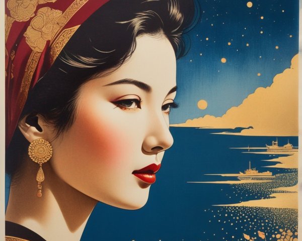 Elegant Portrait of a Woman in Red and Gold Attire