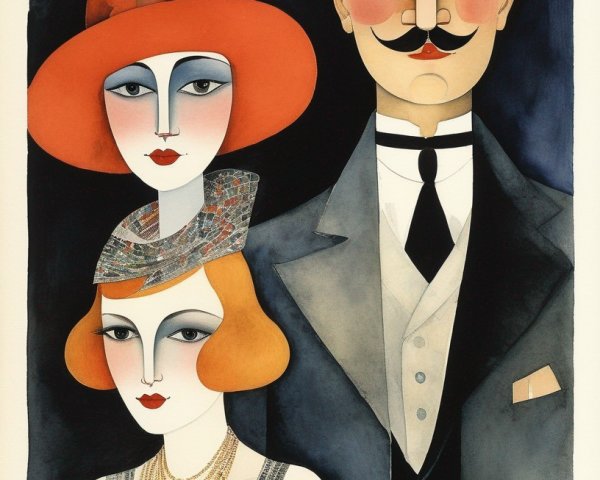 Vintage Art Depiction of a Sophisticated Trio