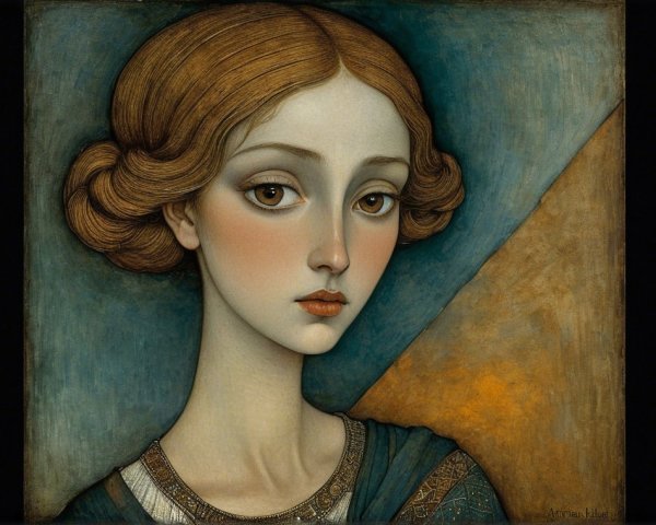 Portrait of a Young Woman with Large Eyes and Buns