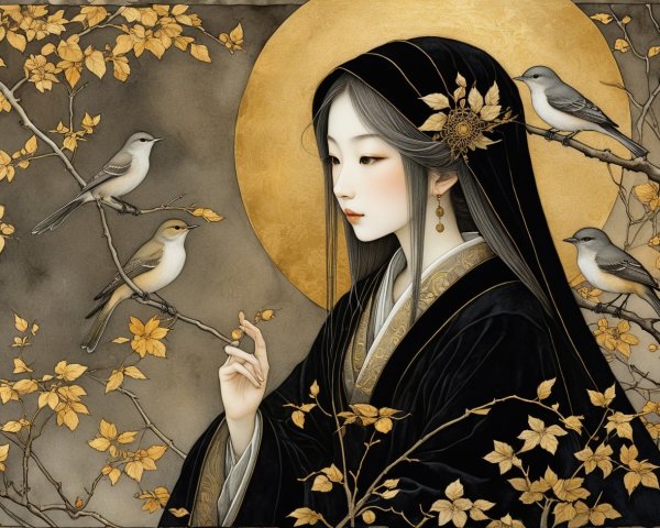 Elegant Woman in Traditional Chinese Art Style