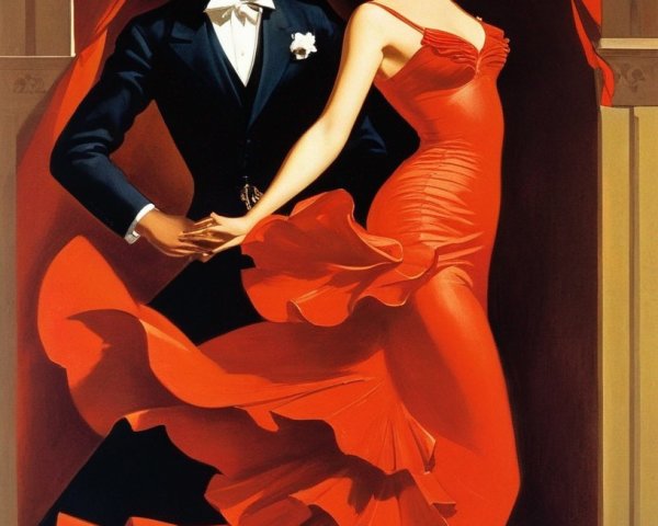 Glamorous Couple Dancing in Elegant Attire