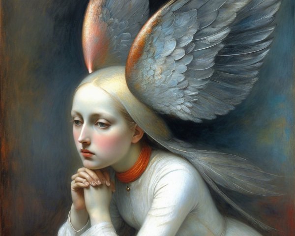 Serene Young Woman with Ethereal Wings and Soft Expression