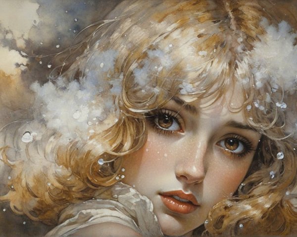 Delicate portrait of a girl with wavy blonde hair