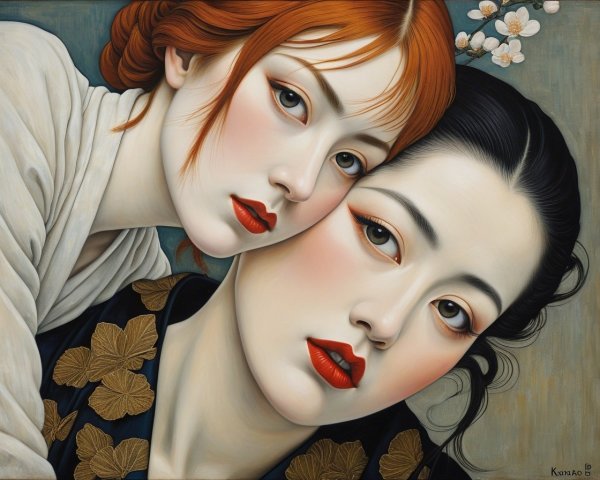 Artwork of Two Women with Striking Features and Elegance