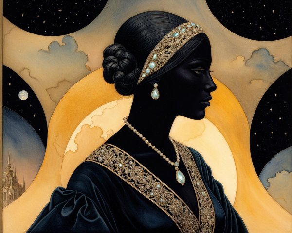 Silhouette of Woman in Cosmic Starry Background