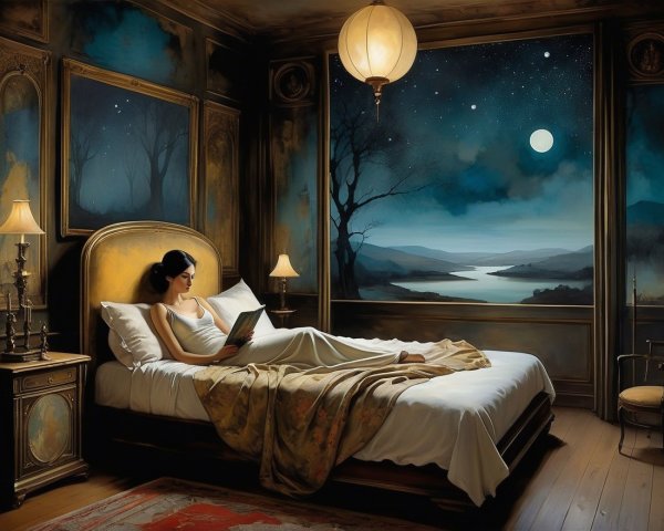 Elegant Room with Woman Reading in Soft Light