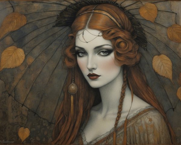 Detailed Painting of a Woman with Reddish-Brown Hair