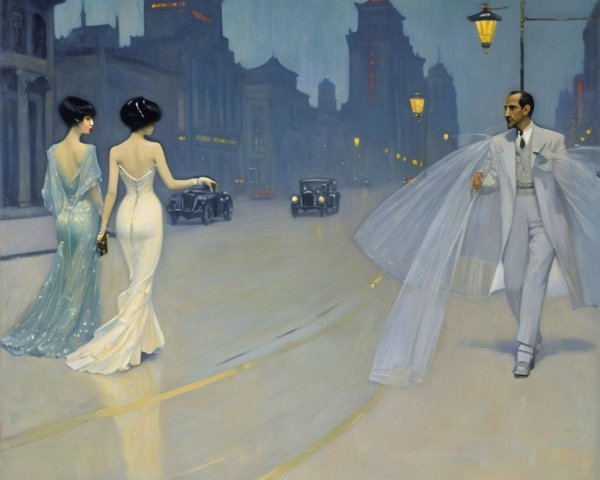 1920s Street Scene with Elegantly Dressed Figures