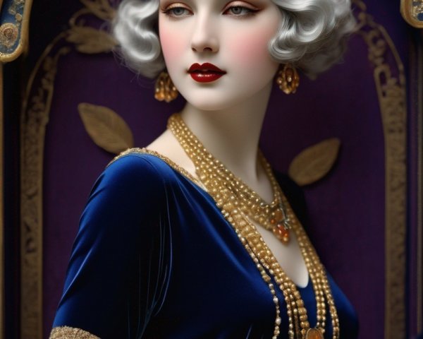 1920s Fashion Digital Artwork of a Woman in Blue Dress