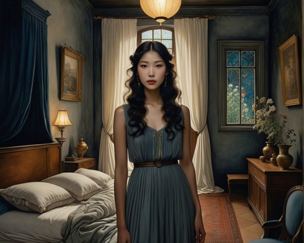 Elegant Young Woman in Classic Decor Room