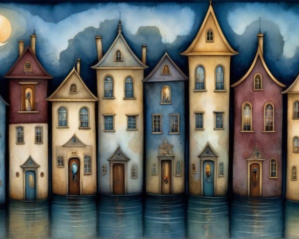 Colorful Fantastical Houses Under a Twilight Sky
