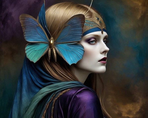Ethereal Woman Portrait with Butterfly and Rich Colors