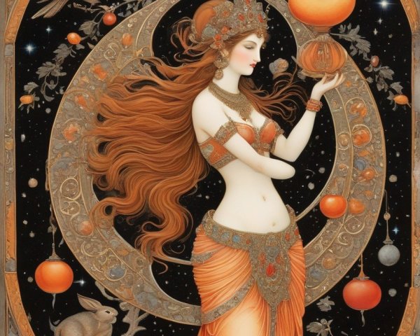 Art Nouveau Illustration of Woman with Red Hair and Dress