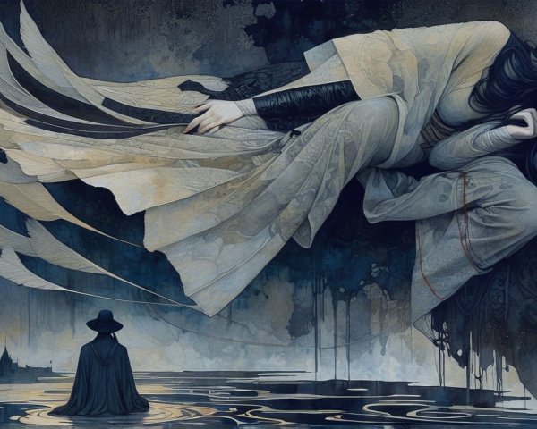 Mystical Figure Above Water in Ethereal Scene