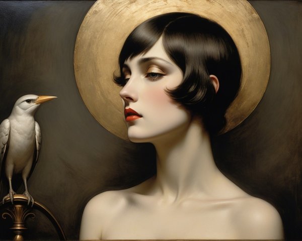 Portrait of a woman with bob hairstyle and halo